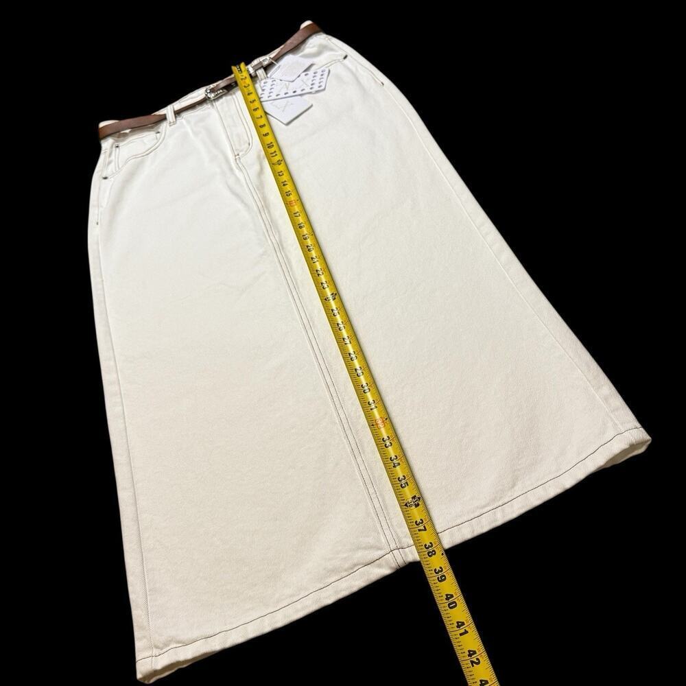 NEW Le' AL.X Ivory White Denim Pencil Maxi Skirt Contrast Stitch Back Slit 32 - Picture 5 of 12